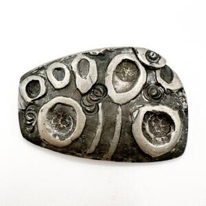 Brutalist Egg-Shape Pewter Brooch | Antique Sterling Silver Celtic Shield Brooch